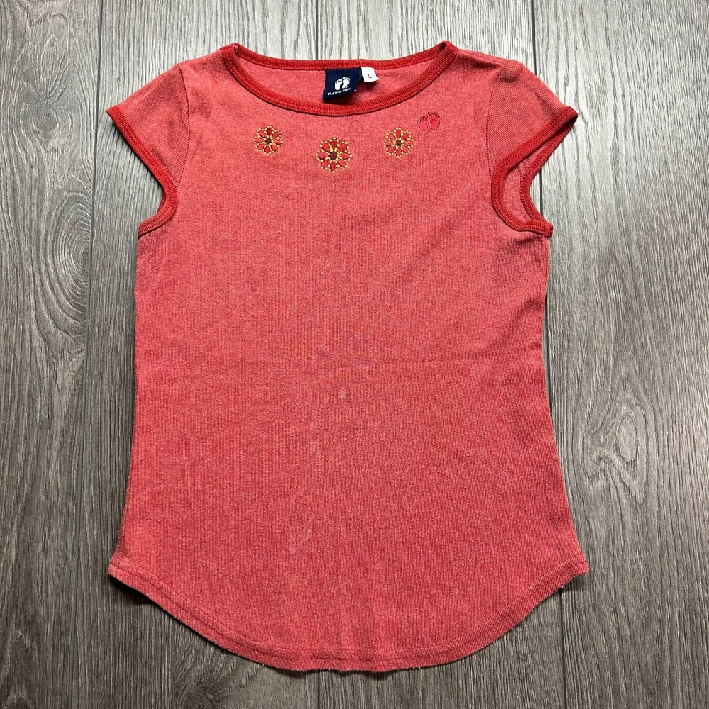 Vintage Hang Ten Womens Large Red Floral Embroidered Cap Sleeve Top Surf